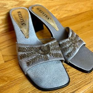 Silver Beaded Strapless Heels